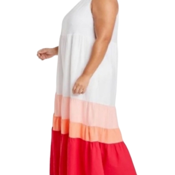 Women's Plus Size Sleeveless Colorblock Tiered Dress w/ Pockets | Ava & Viv | 0X - Picture 14 of 14